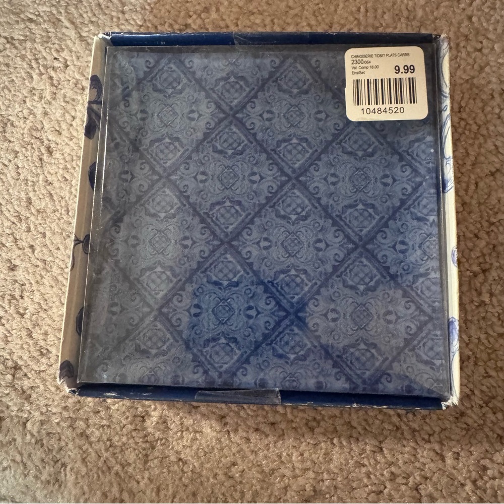 Blue and Cream Patterned Glass Coasters Set - Picture 3 of 5